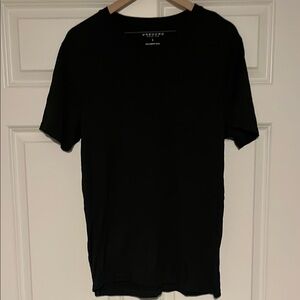 Black Short Sleeve V-neck Merino Wool tee shirt